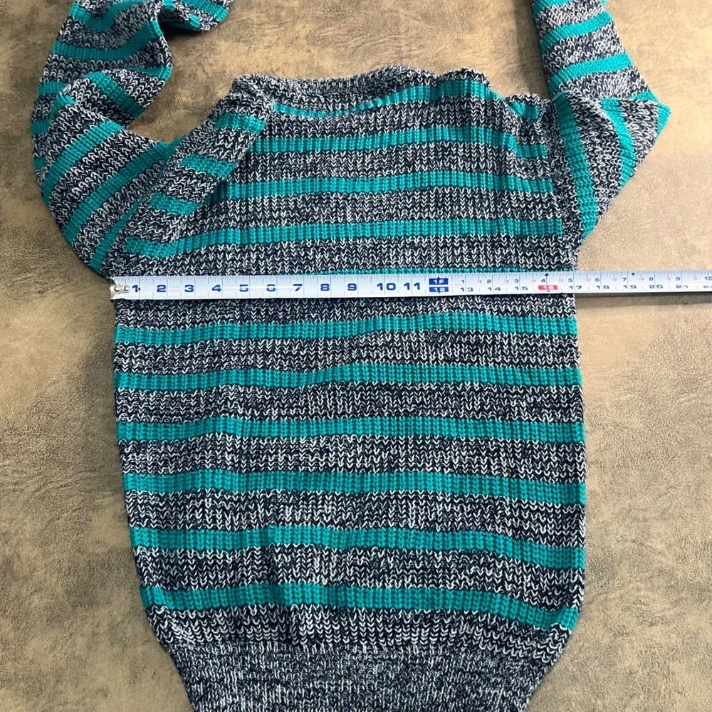 Compass Striped Knit‎ Sweater Boys Size L 14/16 Teal Blue Vintage Made in USA